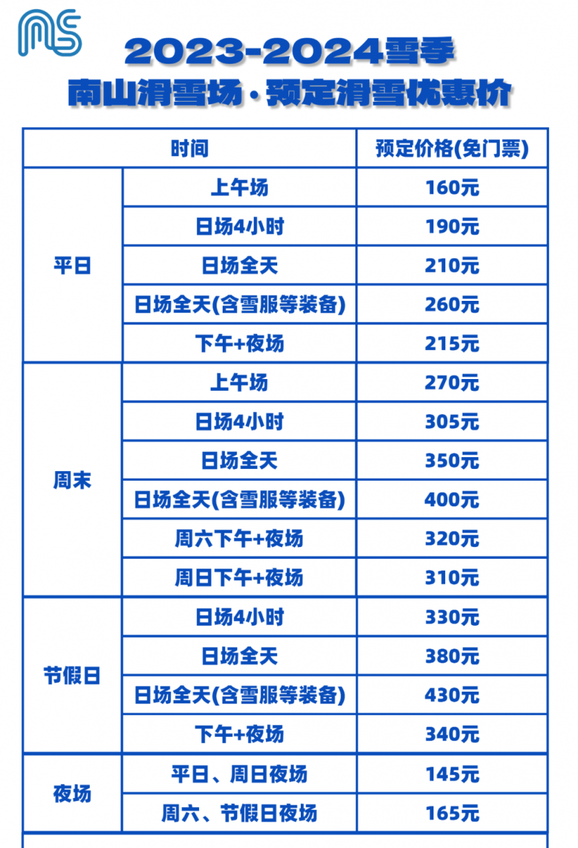 2023-2024北京南山滑雪场门票多少钱一张