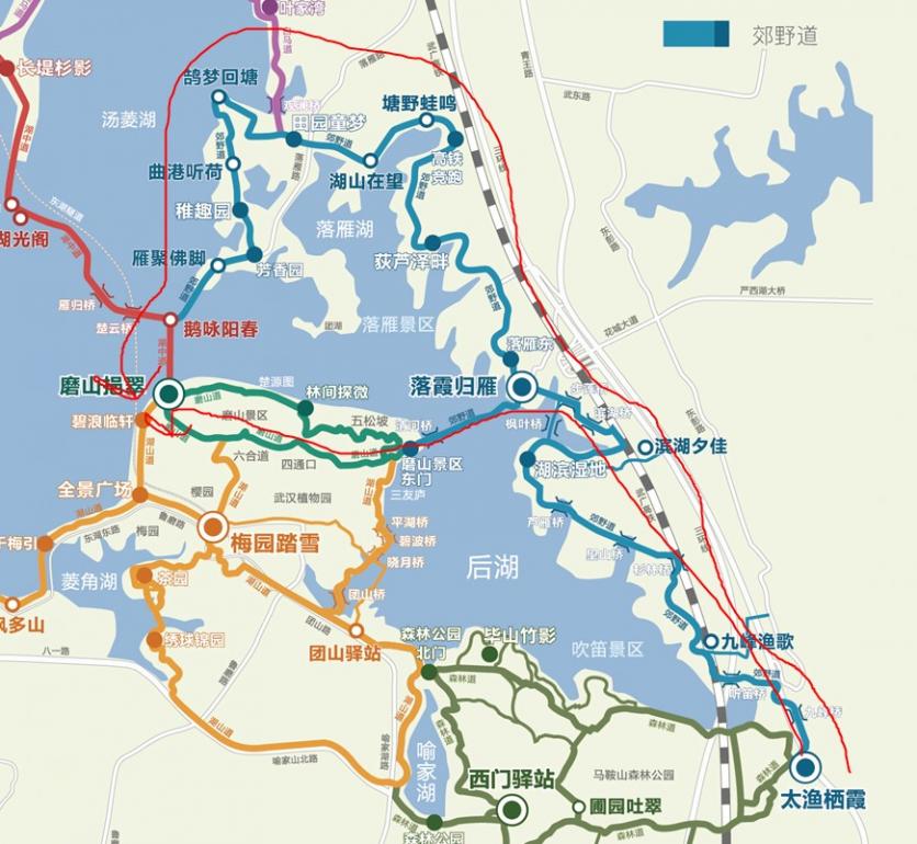 武汉东湖绿道线路图 这份高清路线图值得收藏