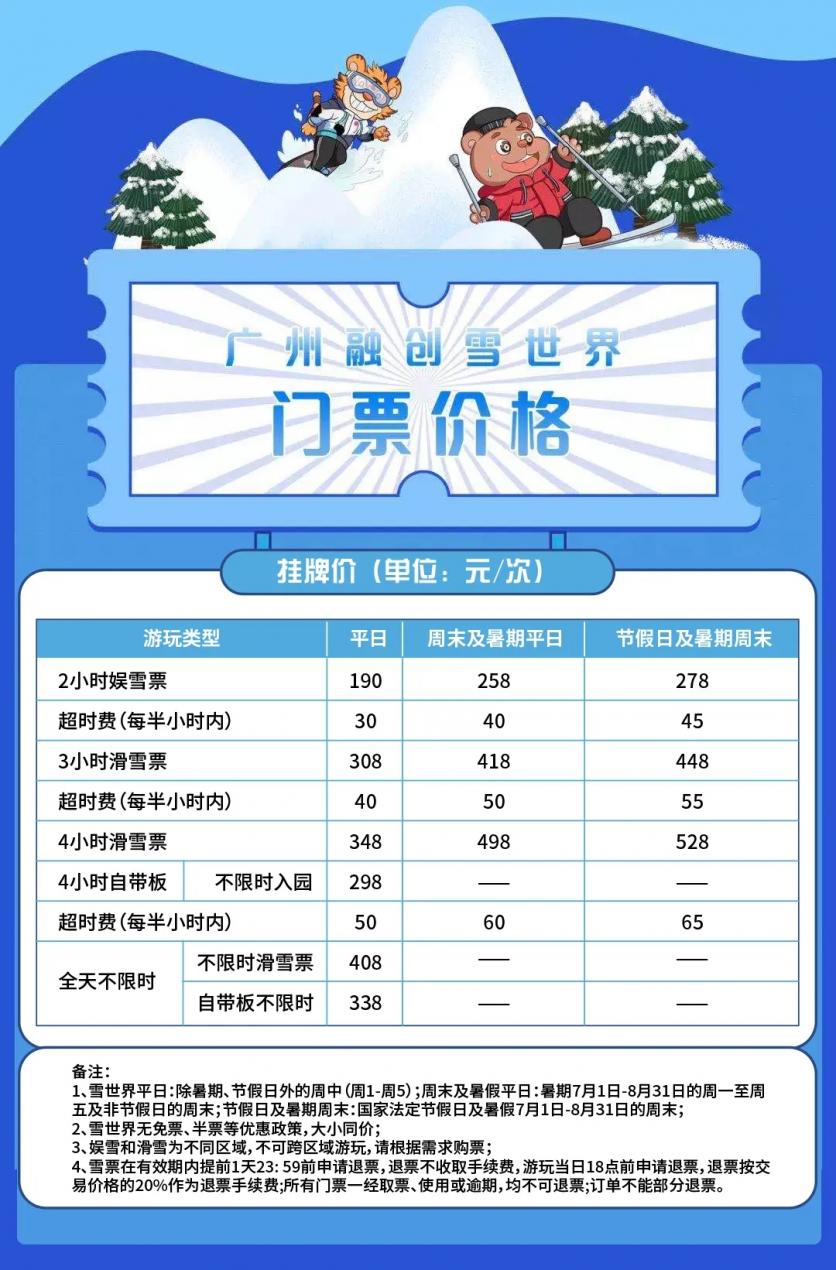 2022广州融创雪世界价目表最新